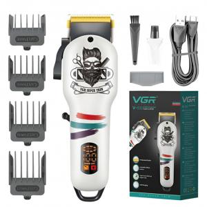 Машинка для стрижки волосся та бороди професійна VGR V-699 з насадками та LED дисплеєм. Колір: білий