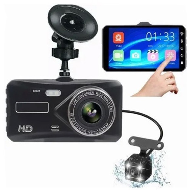 Автомобільний відеореєстратор із двома камерами T672, LCD 4", 1080P Full HD, з підтримкою нічного бачення