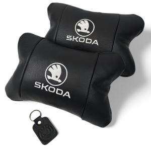 Автомобільні подушки 2 шт на підголівник Skoda / Шкода, з натуральної шкіри, стильний аксесуар для вашого авто