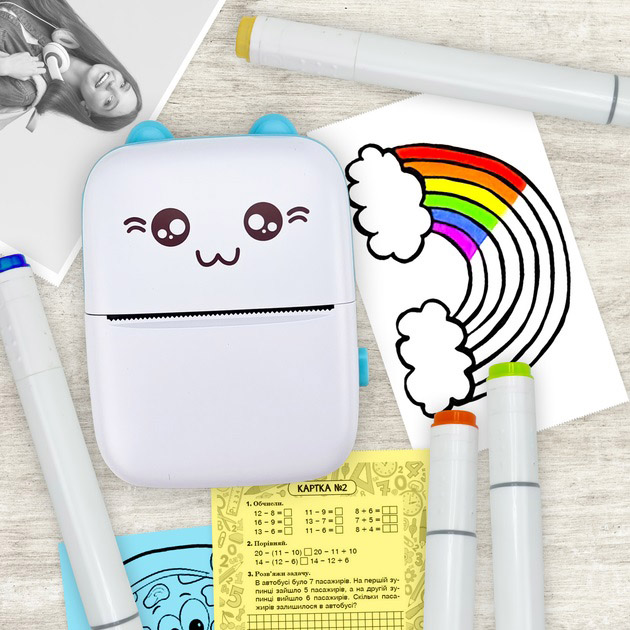 Портативний мініпринтер Mini printer з Bluetooth для термодруку без чорнила зі смартфона. Колір: блакитний