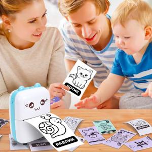 Портативний мініпринтер Mini printer з Bluetooth для термодруку без чорнила зі смартфона. Колір: блакитний