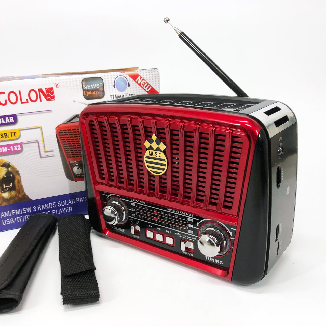 Радіоприймач акумуляторний Golon RX-456 із сонячною панеллю, Радіо приймач Red