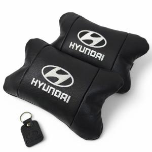 Набір подушок для авто Hyundai 2шт, натуральна шкіра, чорний колір, комфортні підголовники в автомобіль