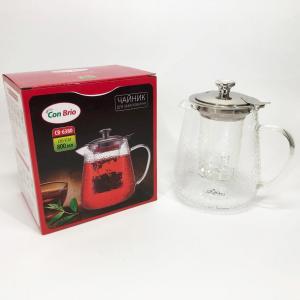 Чайник заварювальний для чаю Con Brio CB-6380 800 мл, Стильний скляний заварювальний чайник