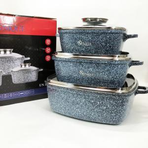 Набір Квадратних казанів UNIQUE UN-5501 20см, 24см, 28см, Набір посуду каструлі різних об'ємів