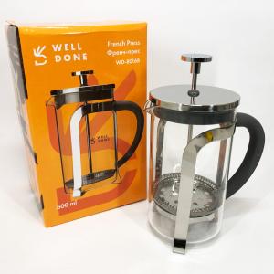 Френч прес Well Done WD-8016B з ручкою soft-touch 600 мл, Френч прес скляний на кухню