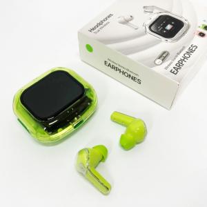 Бездротові вакуумні навушники TWS з дисплеєм LED, вологозахист IPx4 Bluetooth 5.4 з кейсом. Колір: зелений