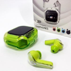 Бездротові вакуумні навушники TWS з дисплеєм LED, вологозахист IPx4 Bluetooth 5.4 з кейсом. Колір: зелений
