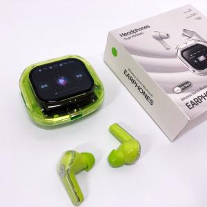 Бездротові вакуумні навушники TWS з дисплеєм LED, вологозахист IPx4 Bluetooth 5.4 з кейсом. Колір: зелений
