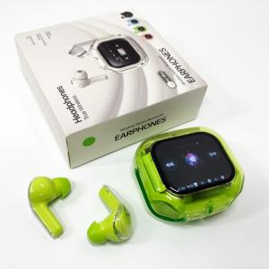 Бездротові вакуумні навушники TWS з дисплеєм LED, вологозахист IPx4 Bluetooth 5.4 з кейсом. Колір: зелений