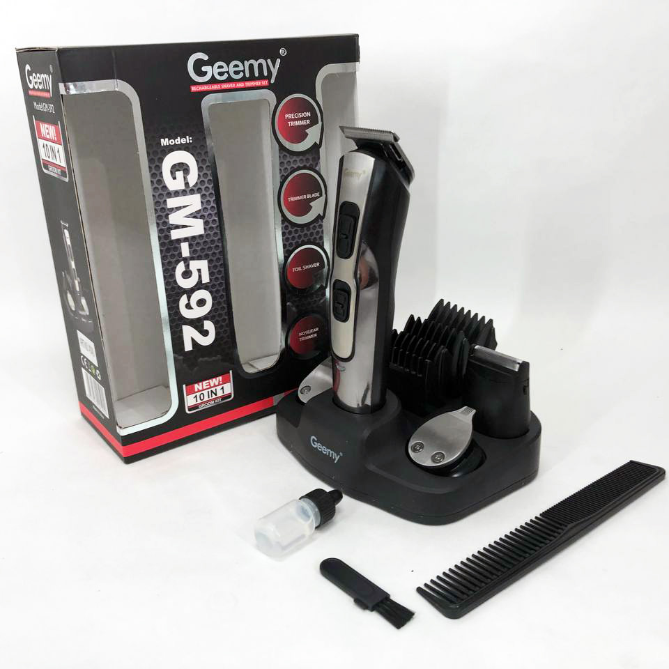 Машинка для стрижки 10в1 GEMEI GM-592, тример для бороди, триммер бездротової Black