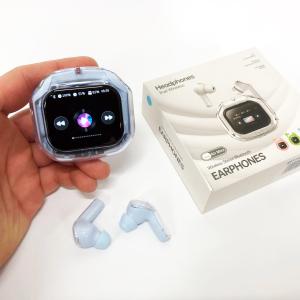 Бездротові вакуумні навушники TWS з дисплеєм LED, вологозахист IPx4 Bluetooth 5.4 з кейсом. Колір: блакитний