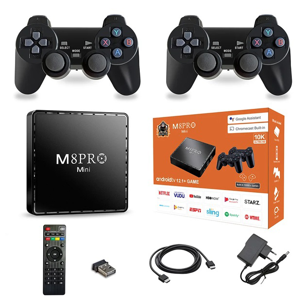 Ігрова телевізійна приставка AndroidTV+Game Box M8PRO Mini + 2 джойстика, Ігрова приставка з підключенням до ТБ