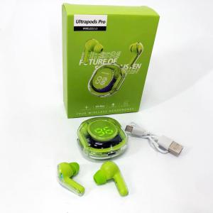 Бездротові навушники TWS T8 PRO з прозорим кейсом Вакуумний LED дисплей Bluetooth 5.3. Колір: зелений