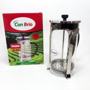 Френч-прес Con Brio 1000 мл скло нержавіюча сталь CB-5510, Чайник для заварювання трав, Заварник прозорий