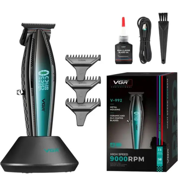 Машинка для стрижки волосся з потужним мотором XPRO VGR V-992 GREEN з насадками 1-2-3 мм