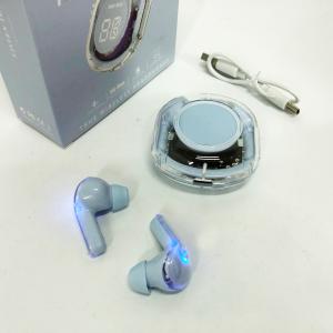 Бездротові навушники TWS T8 PRO з прозорим кейсом Вакуумний LED дисплей Bluetooth 5.3. Колір: блакитний
