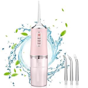 Іригатор для чищення зубів та порожнини рота Oral Irrigator з акумулятором та змінними насадками Pink