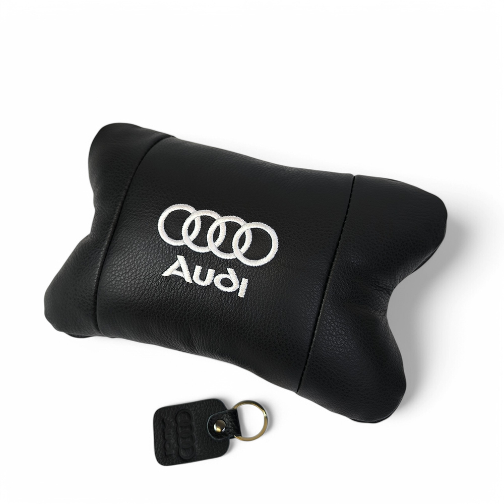 Автомобільна подушка для підголівника Audi – чорна натуральна шкіра
