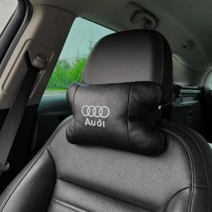 Автомобільна подушка для підголівника Audi – чорна натуральна шкіра