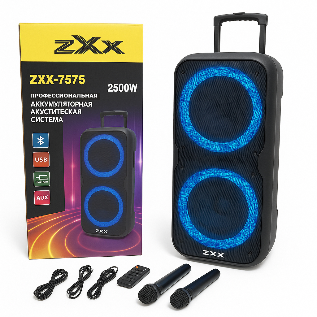 Акустична переносна колонка ZXX-7575 300 Вт акумуляторна з мікрофонами 80х39х33 см