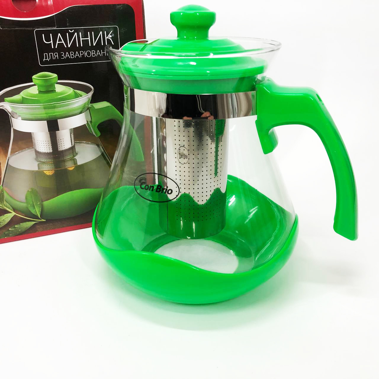 Чайник заварювальний Con Brio Green CB-6215 1,5 л, Чайник самовар скляний. Колір: зелений