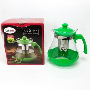 Чайник заварювальний Con Brio Green CB-6215 1,5 л, Чайник самовар скляний. Колір: зелений