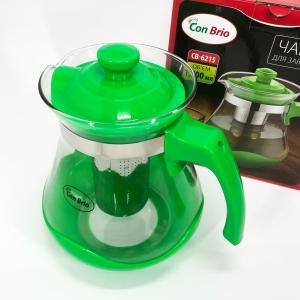 Чайник заварювальний Con Brio Green CB-6215 1,5 л, Чайник самовар скляний. Колір: зелений