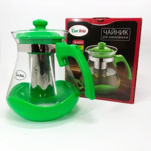 Чайник заварювальний Con Brio Green CB-6215 1,5 л, Чайник самовар скляний. Колір: зелений