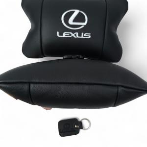 Набір автоподушок Lexus шкіра Італія+ подарунок, Автоподушки Лексус з вишивкою