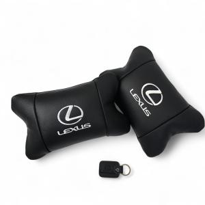 Набір автоподушок Lexus шкіра Італія+ подарунок, Автоподушки Лексус з вишивкою