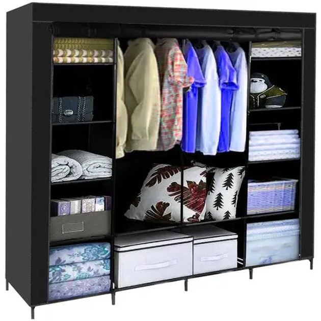 Складна тканинна шафа для одягу 170*45*170см Storage Rack, універсальна тканинна шафа для речей Чорний