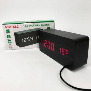 Годинник VST-862 чорне дерево червоне підсвічування, Цифровий настільний годинник квадратний