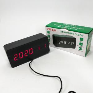 Годинник VST-862 чорне дерево червоне підсвічування, Цифровий настільний годинник квадратний