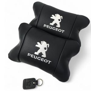 Набір подушок Peugeot із шкіри + брелок у подарунок, Автоподушки з вишивкою