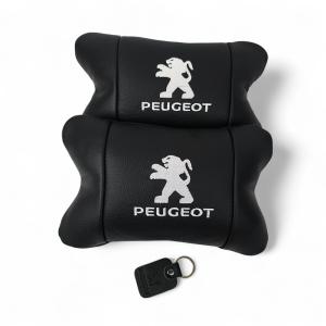 Набір подушок Peugeot із шкіри + брелок у подарунок, Автоподушки з вишивкою