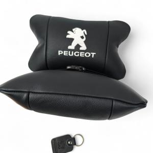 Набір подушок Peugeot із шкіри + брелок у подарунок, Автоподушки з вишивкою