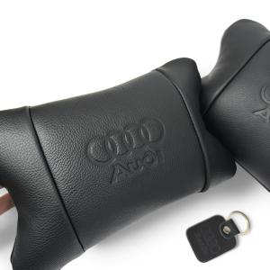 Набір шкіряних подушок Audi + брелок у подарунок, подушки на підголовник у авто