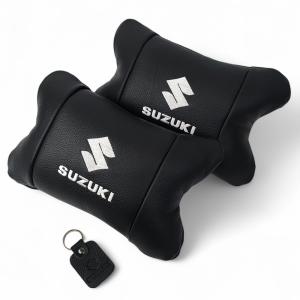 Набір шкіряних подушок Suzuki з вишивкою логотипу + брелок у подарунок для авто
