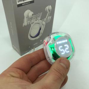 Бездротові навушники TWS T8 PRO з прозорим кейсом Вакуумний LED дисплей Bluetooth 5.3. Колір: білий