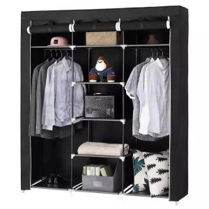 Шафа тканинна 3 секції складана з каркасом STORAGE WARDROBE 175 х 130 х 45 см. Колір: чорний