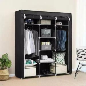 Шафа тканинна 3 секції складана з каркасом STORAGE WARDROBE 175 х 130 х 45 см. Колір: чорний