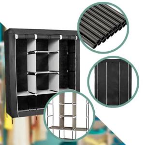 Шафа тканинна 3 секції складана з каркасом STORAGE WARDROBE 175 х 130 х 45 см. Колір: чорний