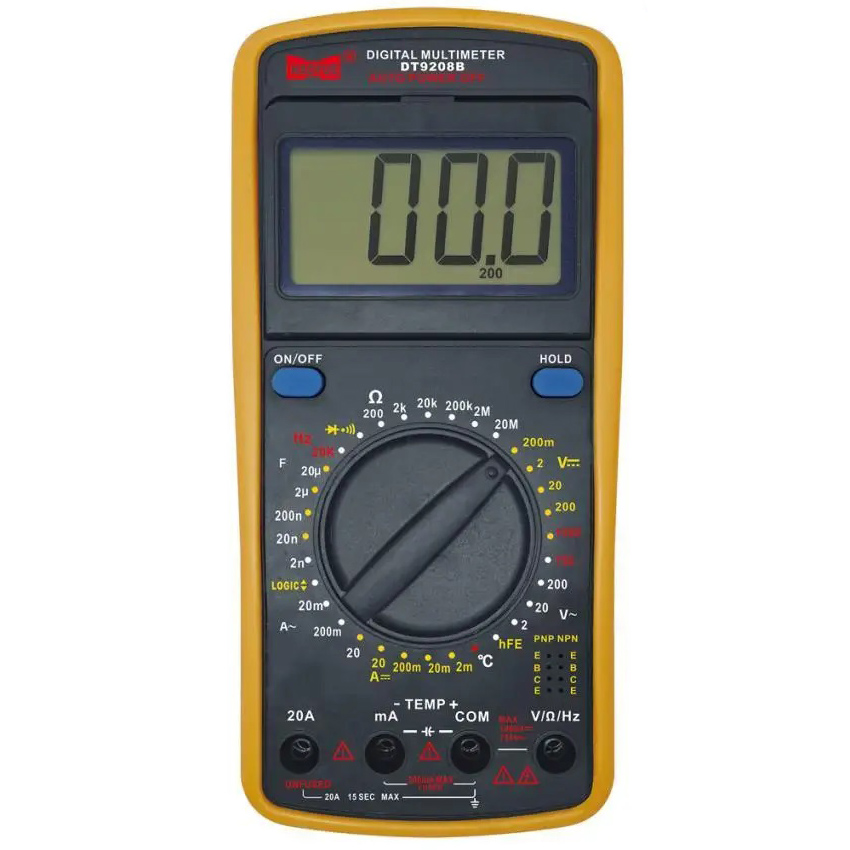 Мультиметр HAOYUE DT9208B (26 функцій, тестер діодів і транзисторів, щупи, термопара, підсвітка)