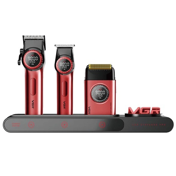 Професійний набір для барберів VGR Stepless Pro 3 in 1 RED