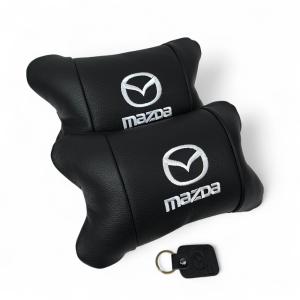 Набір шкіряних подушок Mazda з вишивкою логотипу + подарунок – шкіряний брелок