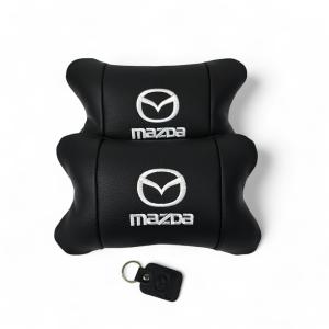 Набір шкіряних подушок Mazda з вишивкою логотипу + подарунок – шкіряний брелок