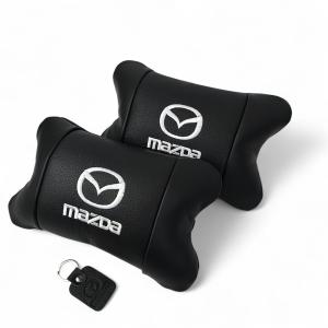 Набір шкіряних подушок Mazda з вишивкою логотипу + подарунок – шкіряний брелок