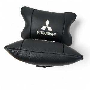 Подушки Mitsubishi з натуральної шкіри, Автоподушки на підголовник + шкіряний брелок з логотипом