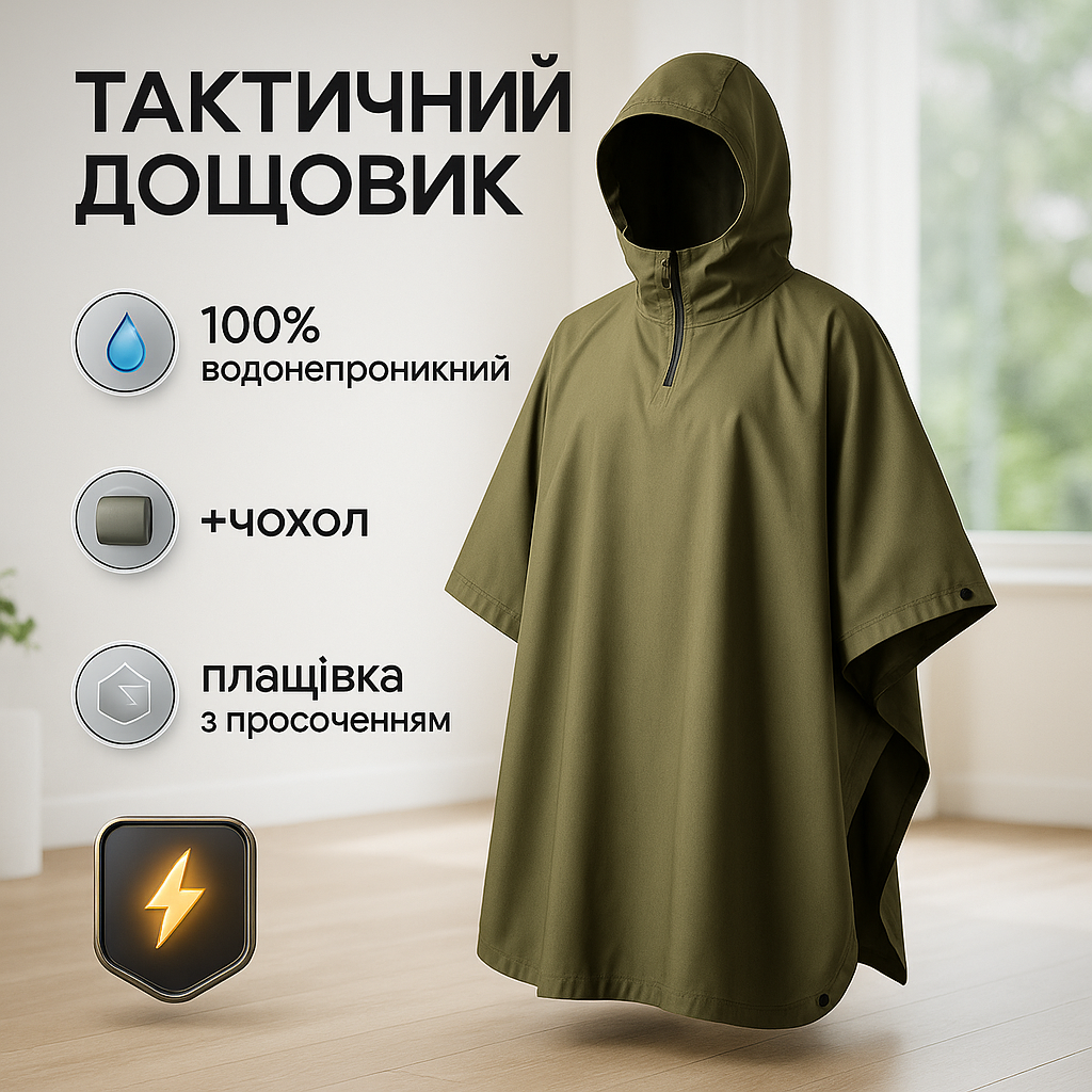 Багатофункціональний дощовик пончо олива
